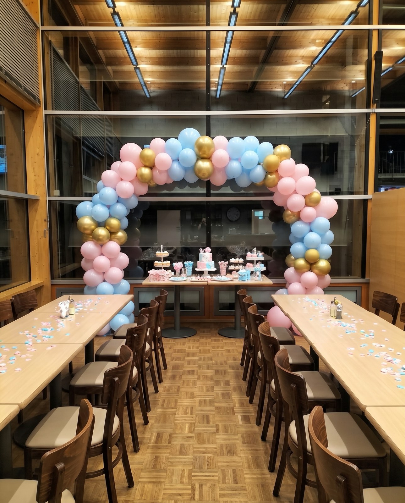 Ballonbogen in Rosa und Hellblau für eine Gender-Reveal-Party in Poing